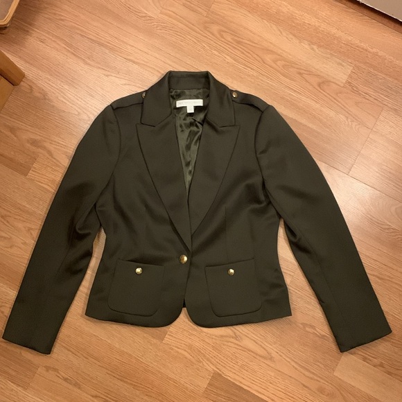 Very Dark Green Satin One Button Blazer - Picture 3 of 11